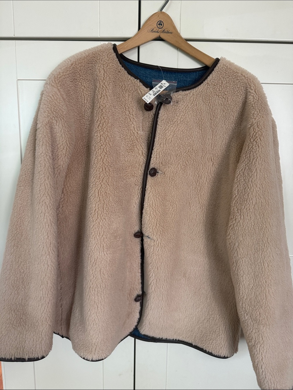 Madewell Beige Teddy Fleece Jacket with Dark Trim